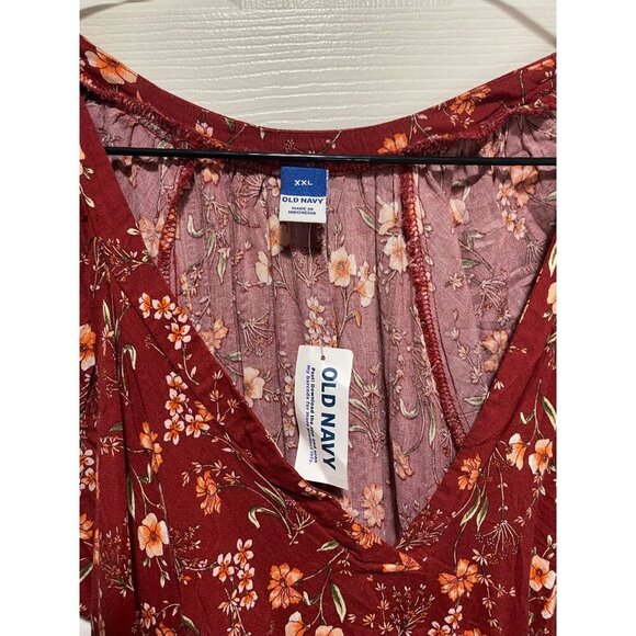 Old Navy Women's XXL Red Floral Maxi Midi Cottagecore Dress With Flutter Sleeves - Picture 2 of 5